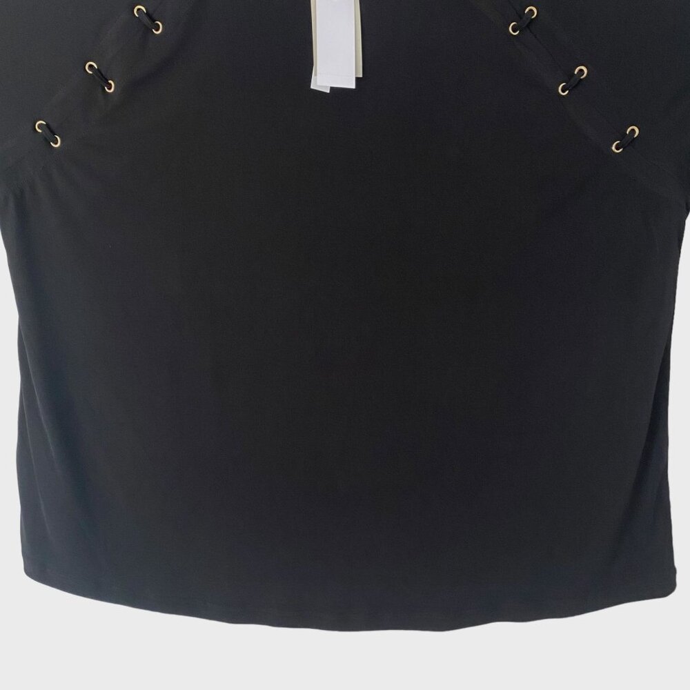 Carmen Marc Valvo Scoop-Neck 3/4 Sleeve Blouse Women's 2X Grommet Lace-Up New - Picture 6 of 11